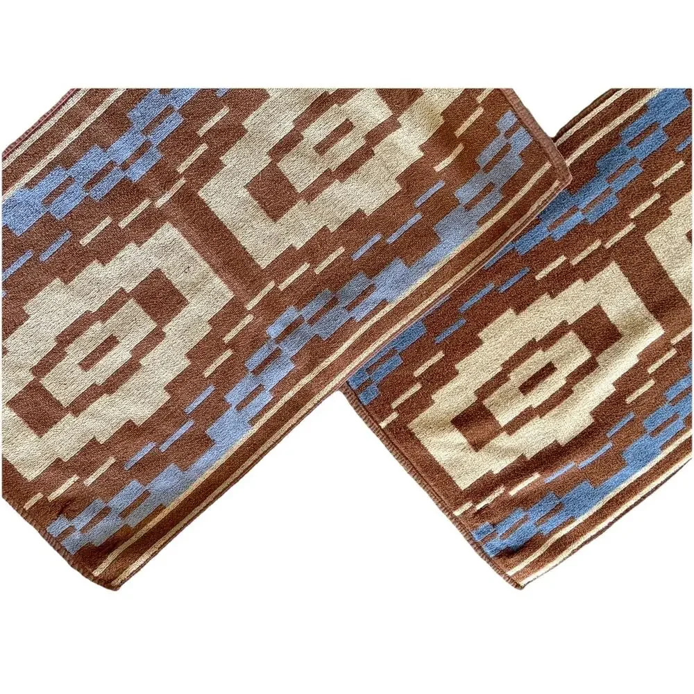 Vintage Allen International Hand Towels Bathroom Decor Wash Cloths Brown Blue